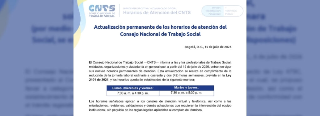 Comunicado: Cambio de Horario CNTS