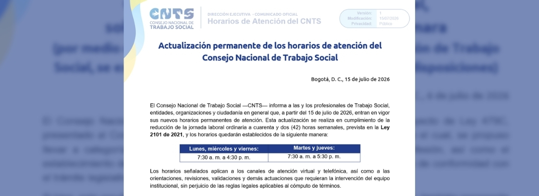Comunicado: Cambio de Horario CNTS